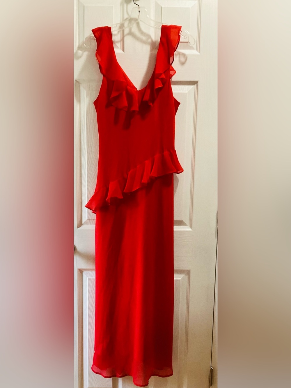 A new day Red Ruffle Maxi Dress